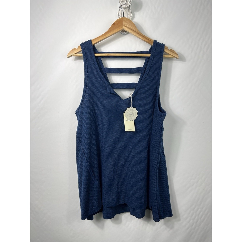 Lucky Lotus Brand New Women's XL Blue Sleeveless Ribbed‎ Tank Top Thick NWT